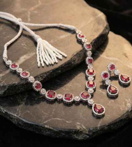 Ruby Red Necklace & Earring Set